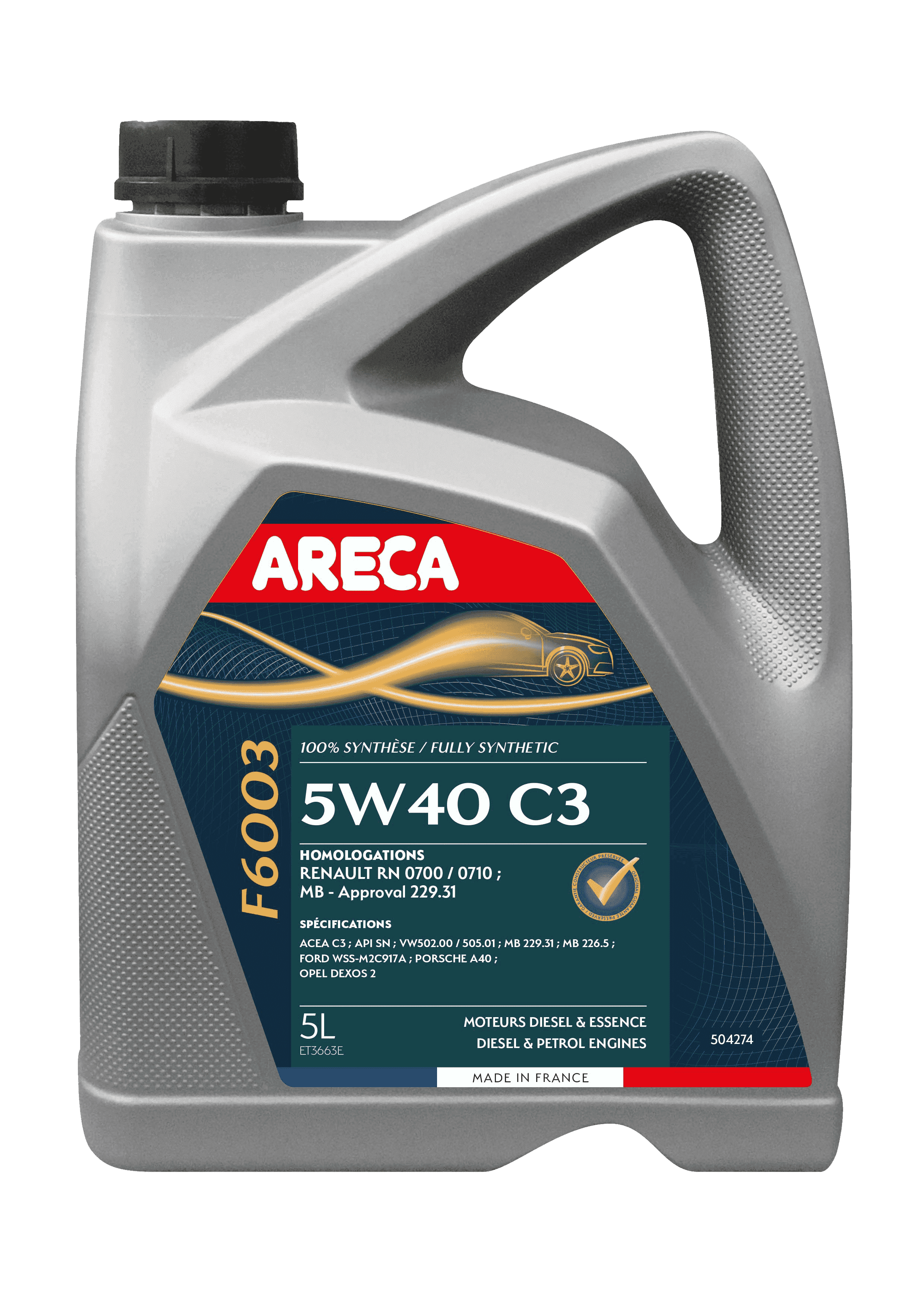 Моторное масло ARECA F6003 5W-40 C3, 5л